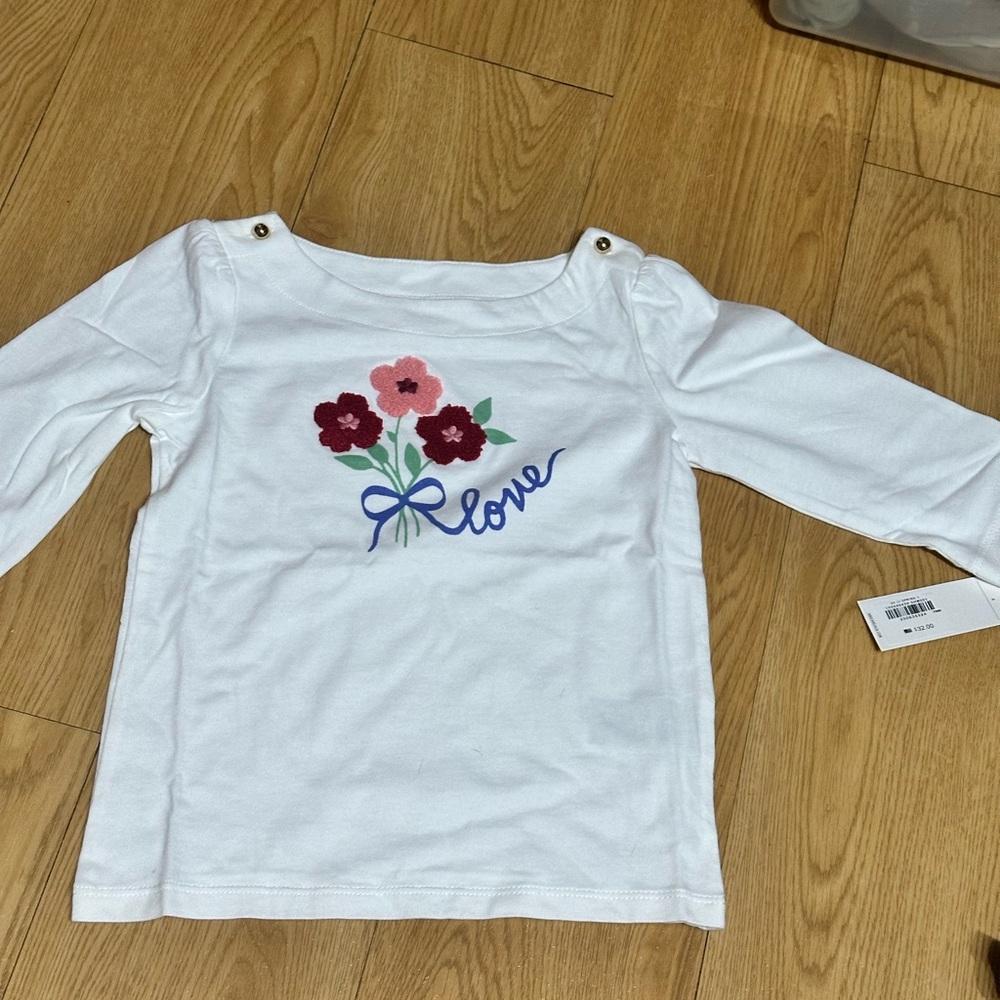 White Kids Shirt with Floral Design love janie and jack size 4 toddler new tag